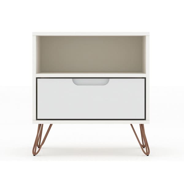 Designed To Furnish Rockefeller 1.0 Mid-Century- Modern Nightstand with 1-Drawer in White, 21.65 x 20.08 x 17.62 in. DE2616274 - main